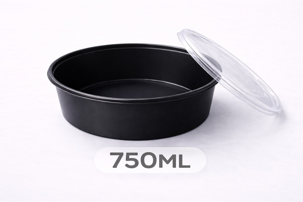 750 ML Round Black PP Containers With Lid