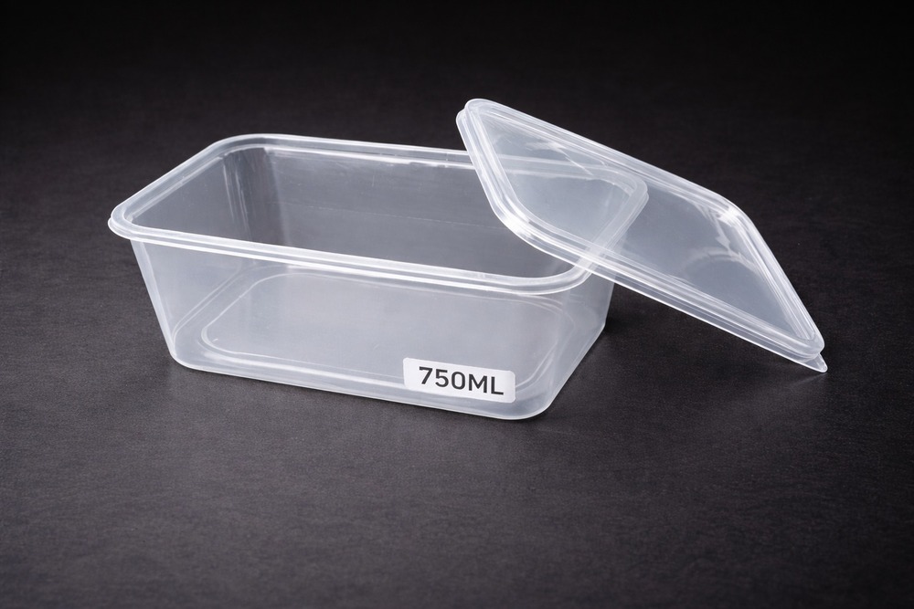 750 ML Rectangle Natural PP Containers With Lid