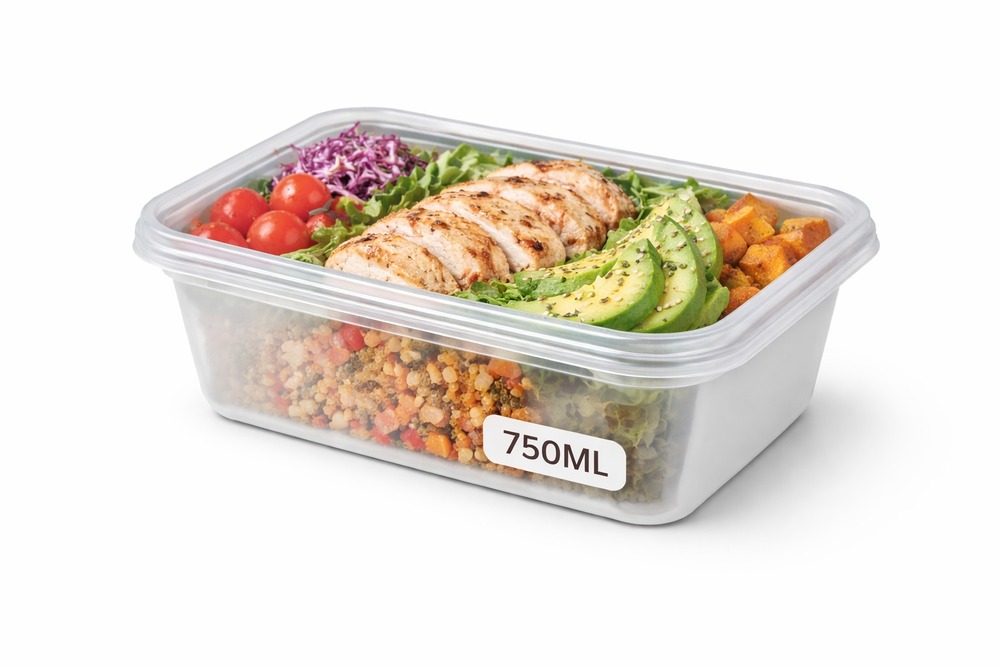 750 ML Rectangle Natural PP Containers With Lid