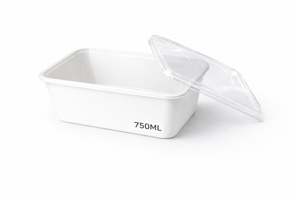 750 ML Rectangle White PP Containers With Lid