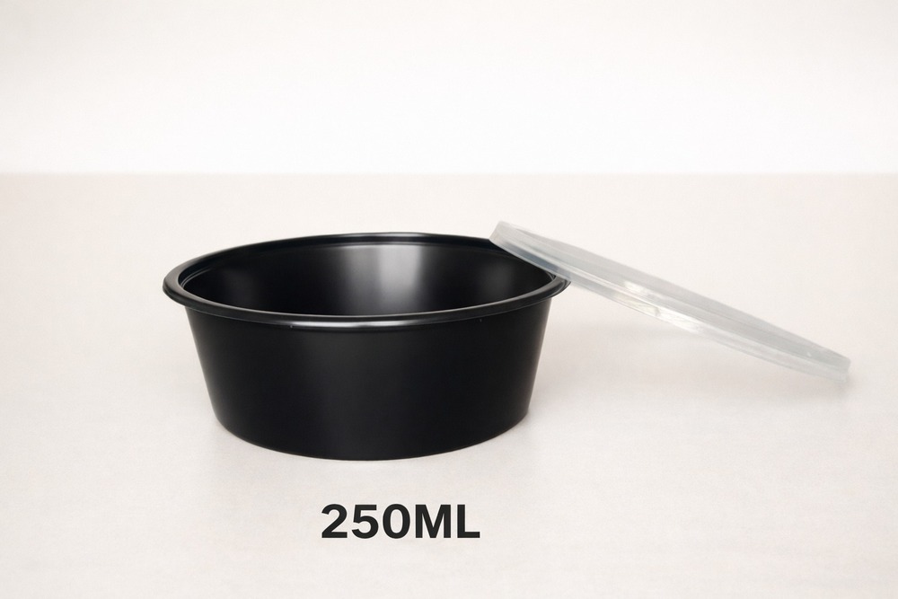 250 ML Round Black PP Containers With Lid