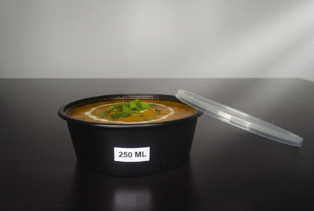 250 ML Round Black PP Containers With Lid