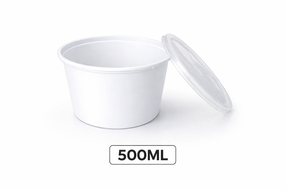500 ML Round White Pp Containers With Lid