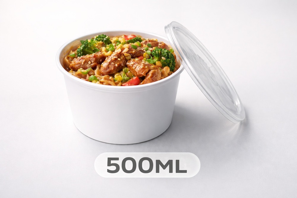 500 ML Round White Pp Containers With Lid