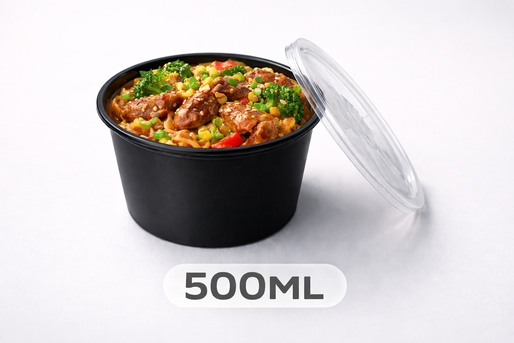 500 ML Round Black PP Containers With Lid