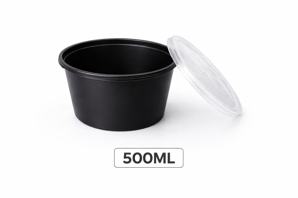500 ML Round Black PP Containers With Lid