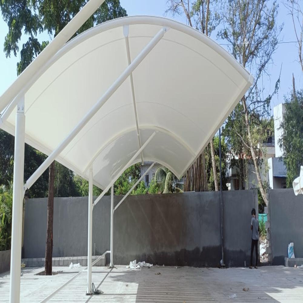 Car Parking Shade - Ms Pipe Frame Structure | Customized Design, White Color, Enhanced Durability For Vehicle Protection