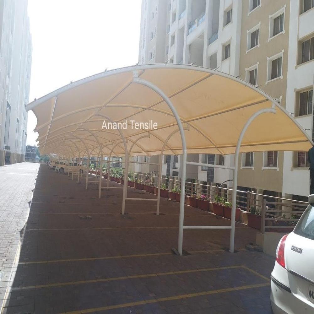 Car Parking Shade - Ms Pipe Frame Structure | Customized Design, White Color, Enhanced Durability For Vehicle Protection