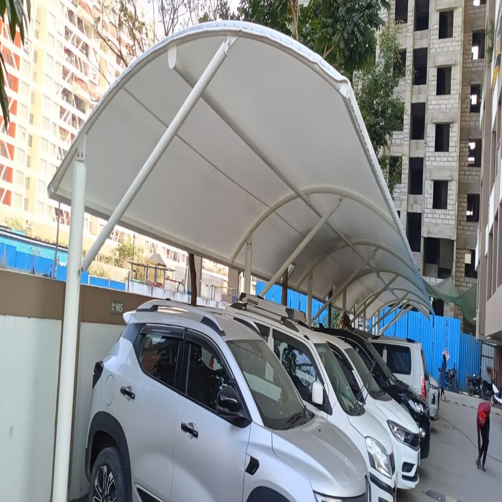 Car Parking Shade - Ms Pipe Frame Structure | Customized Design, White Color, Enhanced Durability For Vehicle Protection