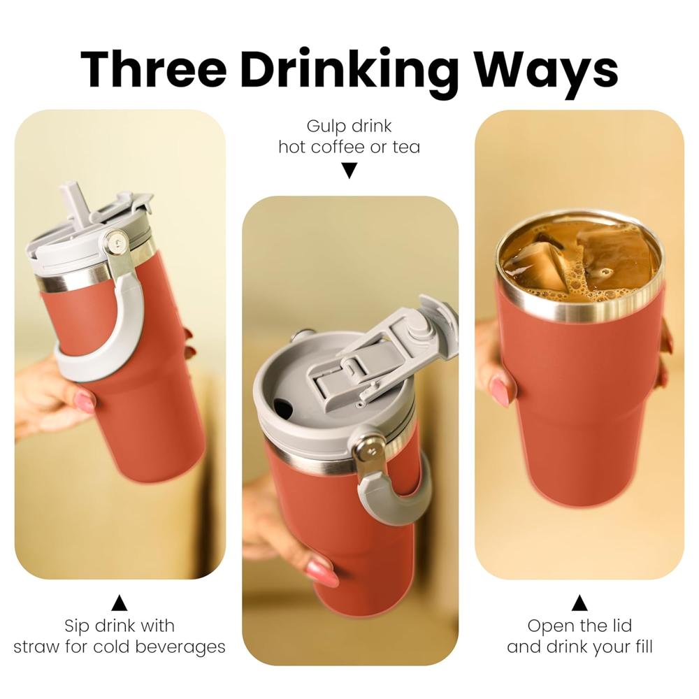 Stainless Steel Tumbler - Coffee With Lid Insulated Travel Mug Bottle For Hot And Cold Drinks, Leak Proof, Functional Design, Portable, Durable, Double Wall, Bpa-Free, Orange, 600 Ml