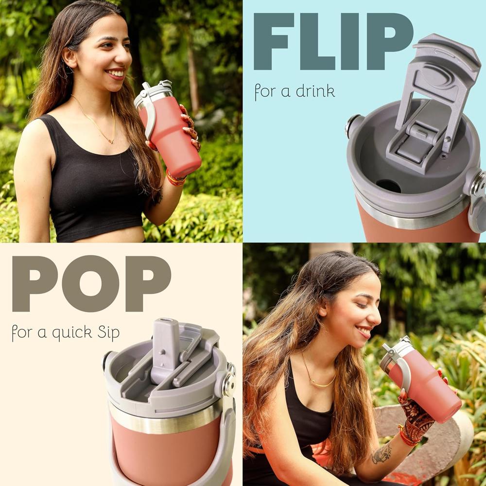 Stainless Steel Tumbler - Coffee With Lid Insulated Travel Mug Bottle For Hot And Cold Drinks, Leak Proof, Functional Design, Portable, Durable, Double Wall, Bpa-Free, Orange, 600 Ml