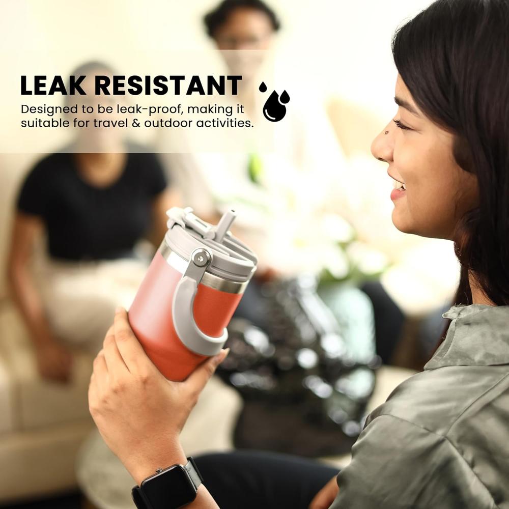 Stainless Steel Tumbler - Coffee With Lid Insulated Travel Mug Bottle For Hot And Cold Drinks, Leak Proof, Functional Design, Portable, Durable, Double Wall, Bpa-Free, Orange, 600 Ml