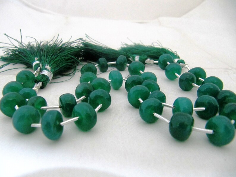 Natural Green Onyx Beads Rondelle Plain Smooth 10 to 12mm Size Beads Strand 9 inches long