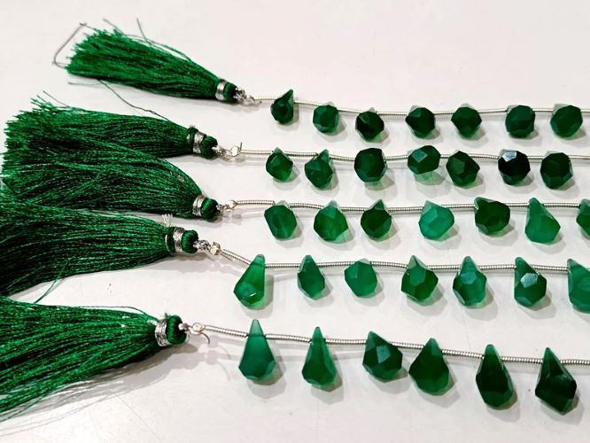 Natural Green Onyx Briolette Faceted Teardrop 6x10mm to 9x15mm Beads Sold per Strand 8 inches long