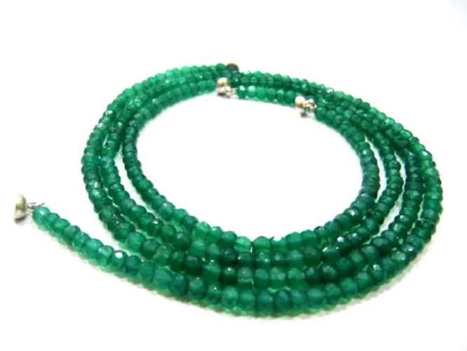 Natural Green Onyx Rondelle Faceted 4mm Green Color Beaded Necklace With Magnetic Clasp