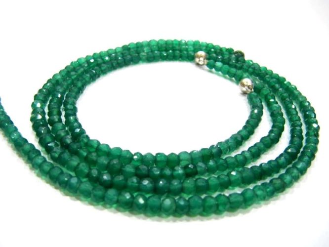 Natural Green Onyx Rondelle Faceted 4mm Green Color Beaded Necklace With Magnetic Clasp