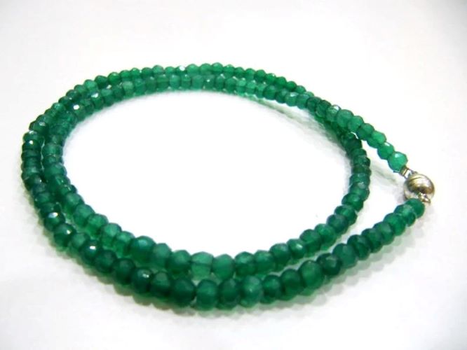 Natural Green Onyx Rondelle Faceted 4mm Green Color Beaded Necklace With Magnetic Clasp