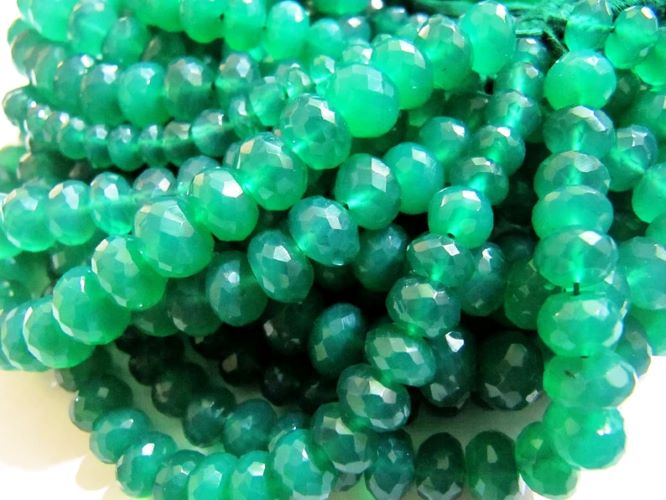 Natural Green Onyx Rondelle Faceted Beads 7 to 8 mm Strand 9 inches long