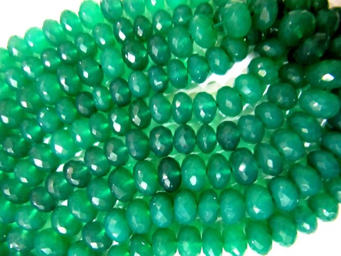 Natural Green Onyx Rondelle Faceted Beads 7 to 8 mm Strand 9 inches long