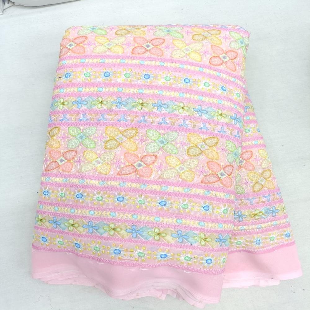 Georgette Multi Colours Schiffli Work Fabric