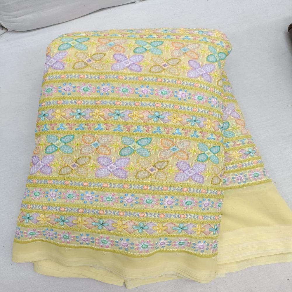 Georgette Multi Colours Schiffli Work Fabric