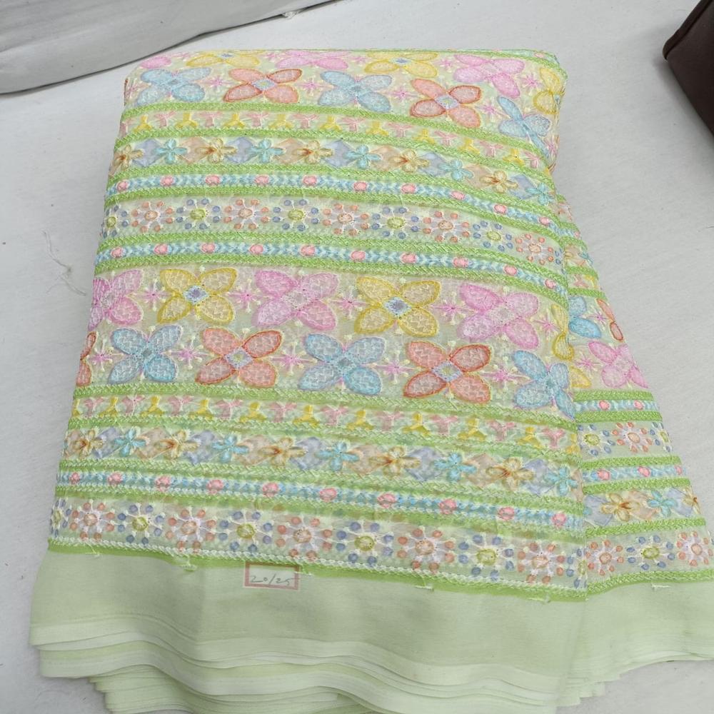 Georgette Multi Colours Schiffli Work Fabric