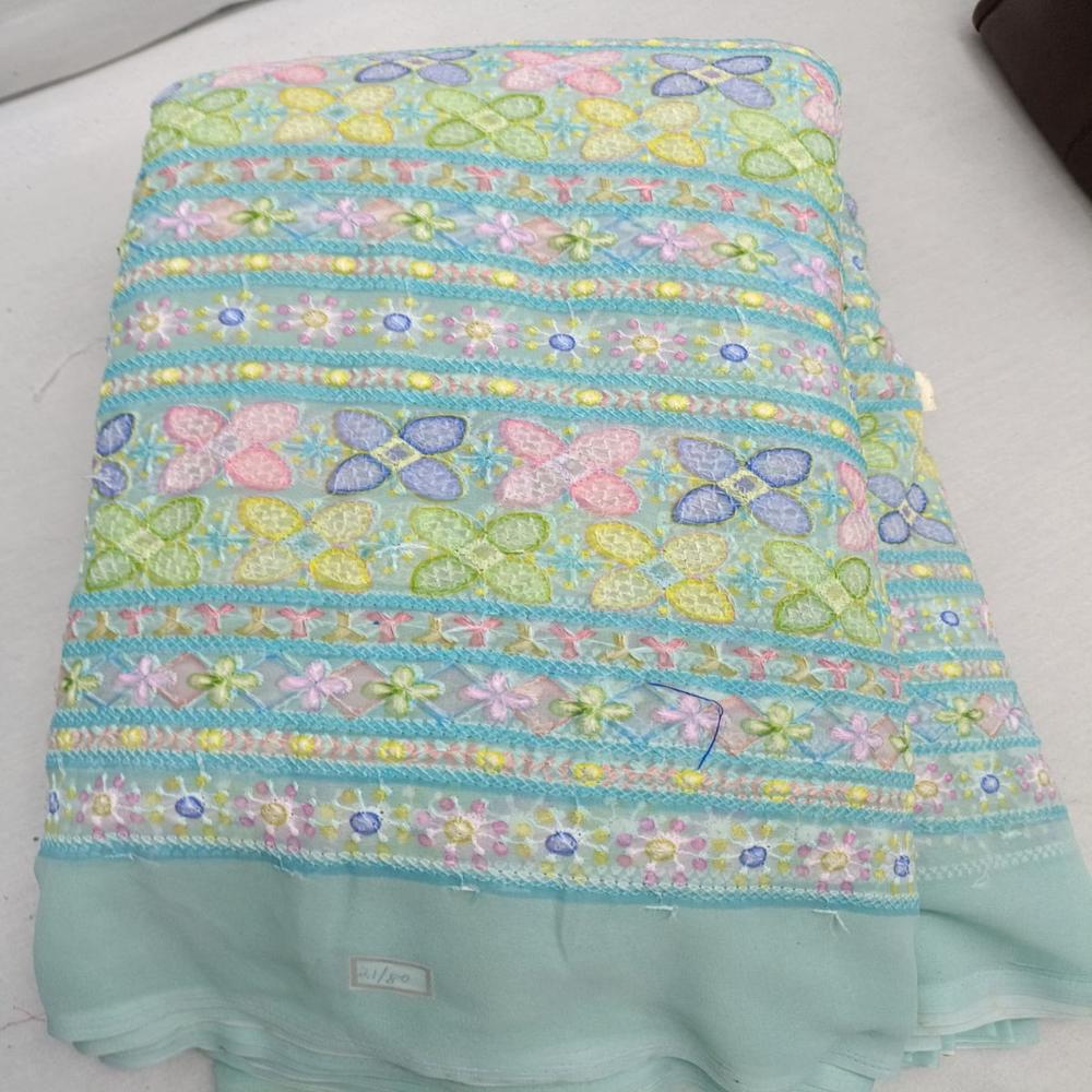 Georgette Multi Colours Schiffli Work Fabric