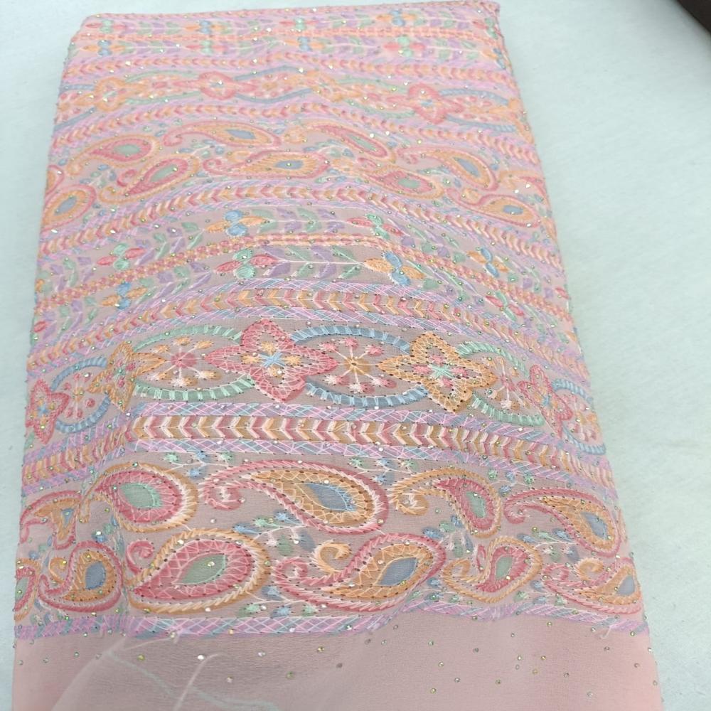 Georgette Multi Colours Schiffli Work Fabric