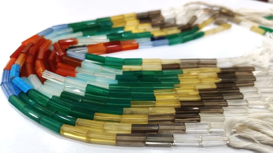 Natural Gemstones Multi Color Tube Pipe Shape Briolette 5x15mm Beads Sold per strand 14 Inch Long