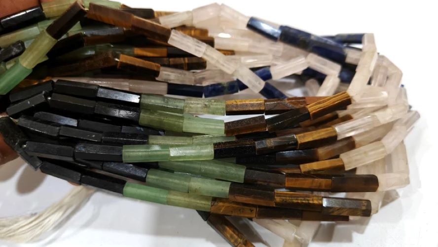 Natural Gemstones Multi Color Tube Pipe Shape Briolette 5x15mm Beads Sold per strand 14 Inch Long