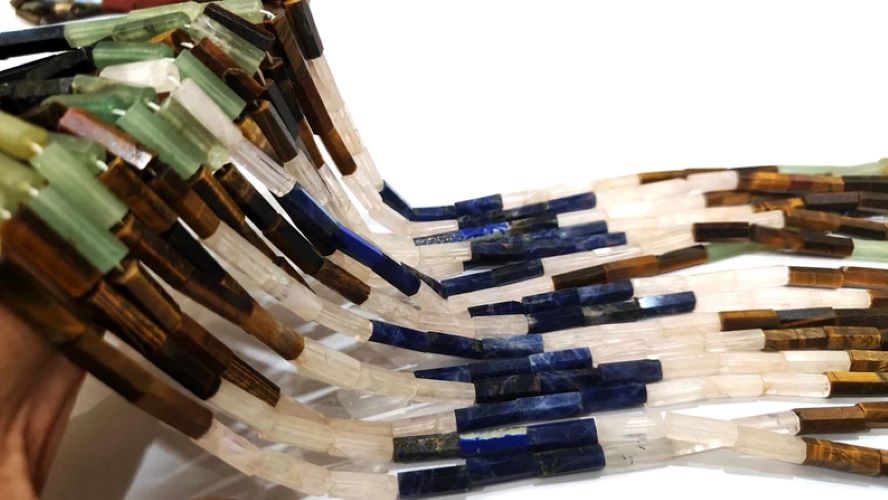 Natural Gemstones Multi Color Tube Pipe Shape Briolette 5x15mm Beads Sold per strand 14 Inch Long