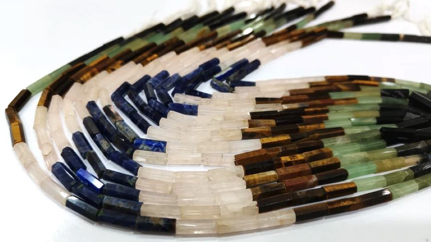 Natural Gemstones Multi Color Tube Pipe Shape Briolette 5x15mm Beads Sold per strand 14 Inch Long