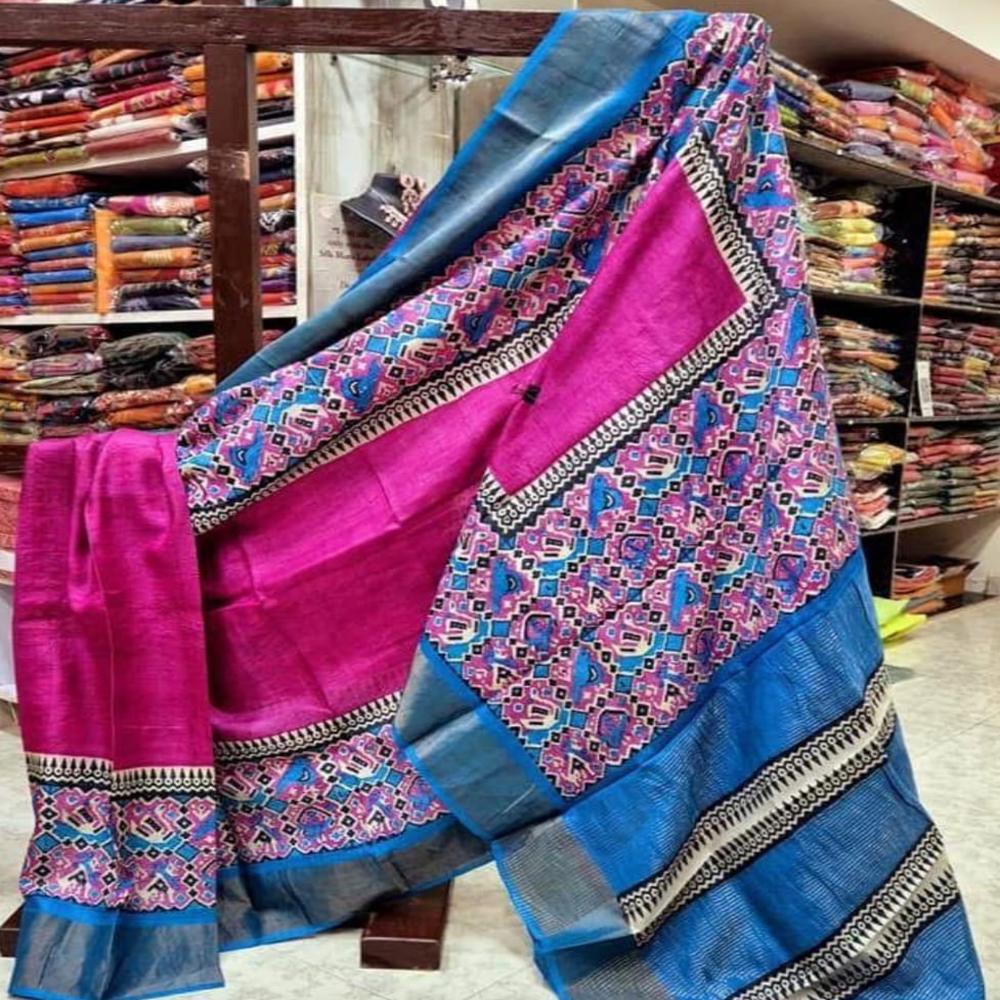 Exclusive Block Printed zari tussar Sarees