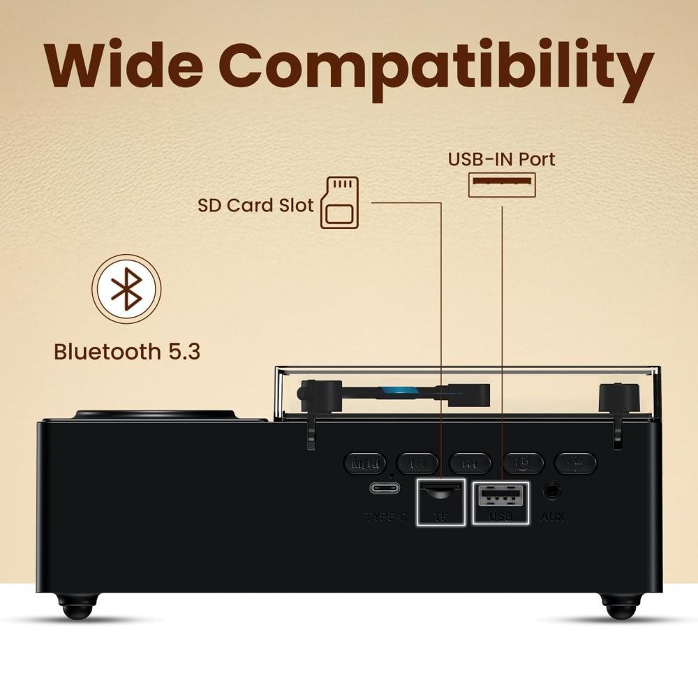 Portronics Soundflow 5W HD Sound Retro Design Bluetooth Speaker,15W Wireless Charging,Digital Clock with Alarm Setting,RGB LED Lights,Built-in White Noise, USB-A/SD Card/AUX in, Type C Charging(Black)