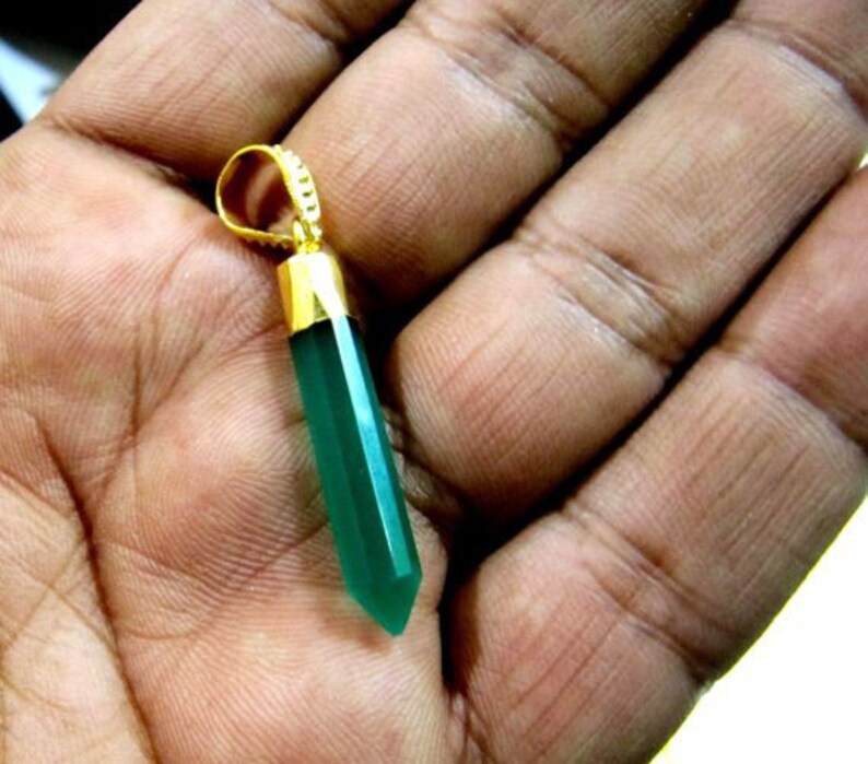 Natural Green Onyx Gemstones Pointed Pencils with 24 Kt Gold Electroplated Cap