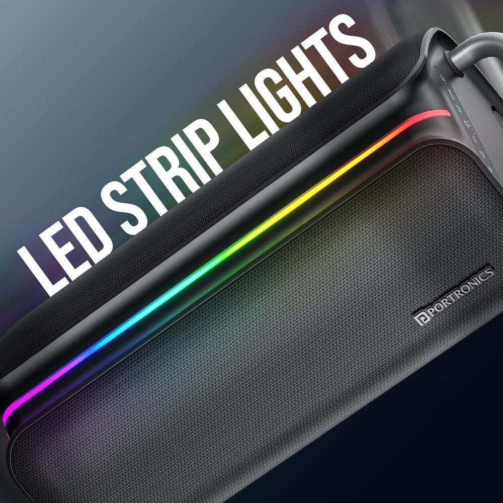 Portronics Nebula X 150W Party Speaker with Wireless Karaoke Mic, 6 Hours Playtime, Bass Boost Technology, TWS Mode, RGB LED Lights, BT V5.3, USB/AUX in, Sturdy Metal Handles, Type C Charging(Black)