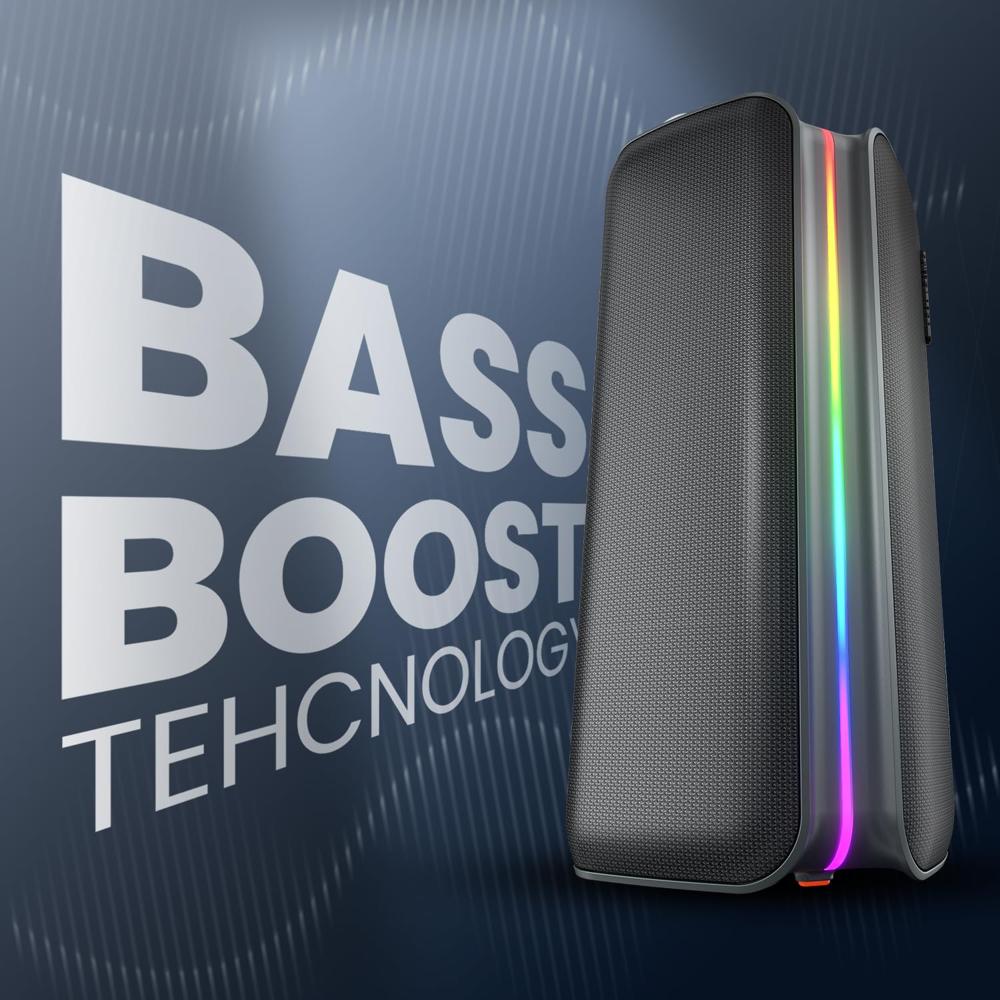 Portronics Nebula X 150W Party Speaker with Wireless Karaoke Mic, 6 Hours Playtime, Bass Boost Technology, TWS Mode, RGB LED Lights, BT V5.3, USB/AUX in, Sturdy Metal Handles, Type C Charging(Black)