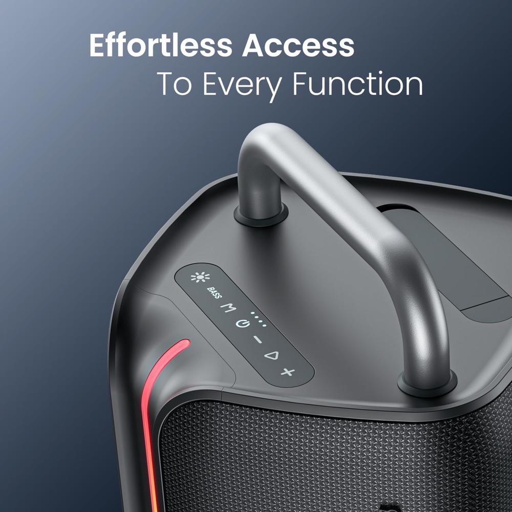 Portronics Nebula X 150W Party Speaker with Wireless Karaoke Mic, 6 Hours Playtime, Bass Boost Technology, TWS Mode, RGB LED Lights, BT V5.3, USB/AUX in, Sturdy Metal Handles, Type C Charging(Black)