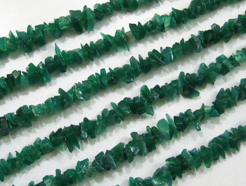 Natural Green Onyx Chip Gravel Uncut Nugget 6mm To 9mm Beads Strand 35 Inches Long