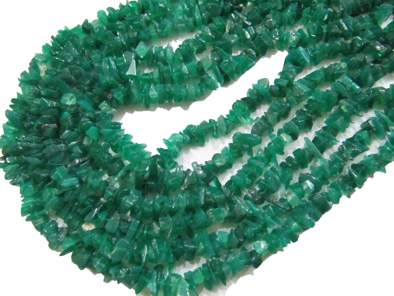 Natural Green Onyx Chip Gravel Uncut Nugget 6mm To 9mm Beads Strand 35 Inches Long