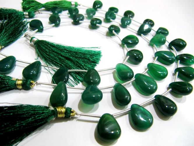 Natural Green Onyx Heart Pear Shape Plain Smooth 10x15 Size  Strand 8 Inches Long