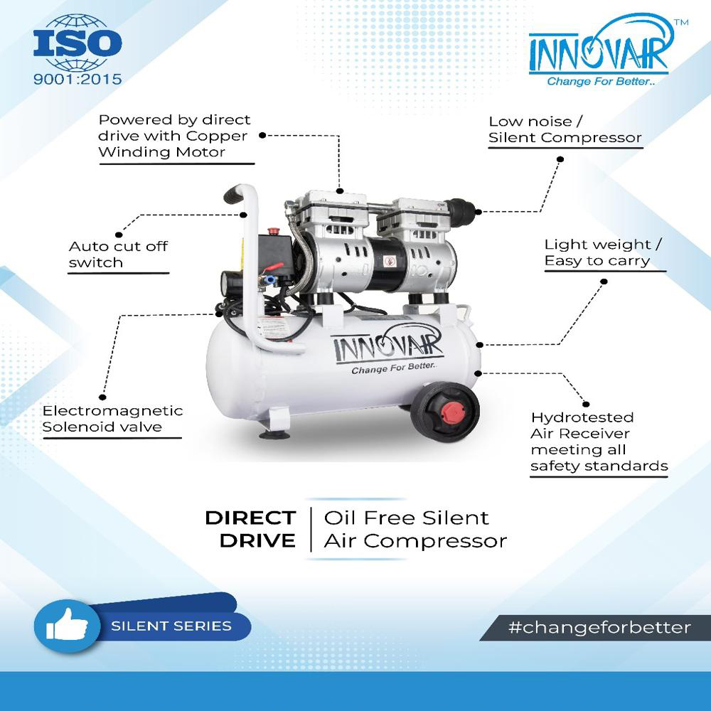 Oil Free Compressor - Air Tank Capacity: 70 Liter (L)