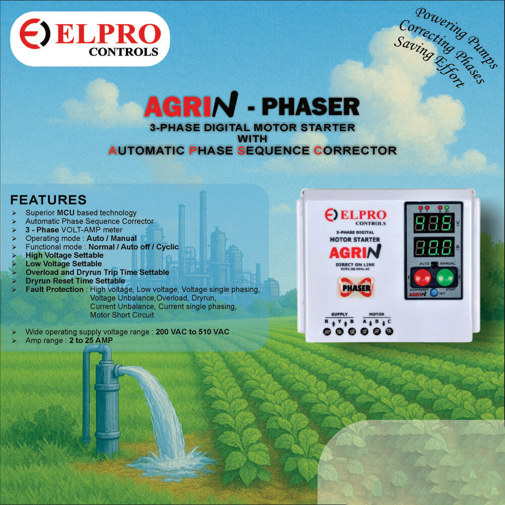 Agrin-Phaser : 3-Phase Digital Motor Starter With Phase Sequence Corrector - Color: White