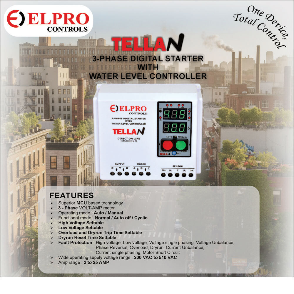 Tellan : 3-Phase Digital Motor Starter With Water Level Controller - Color: White