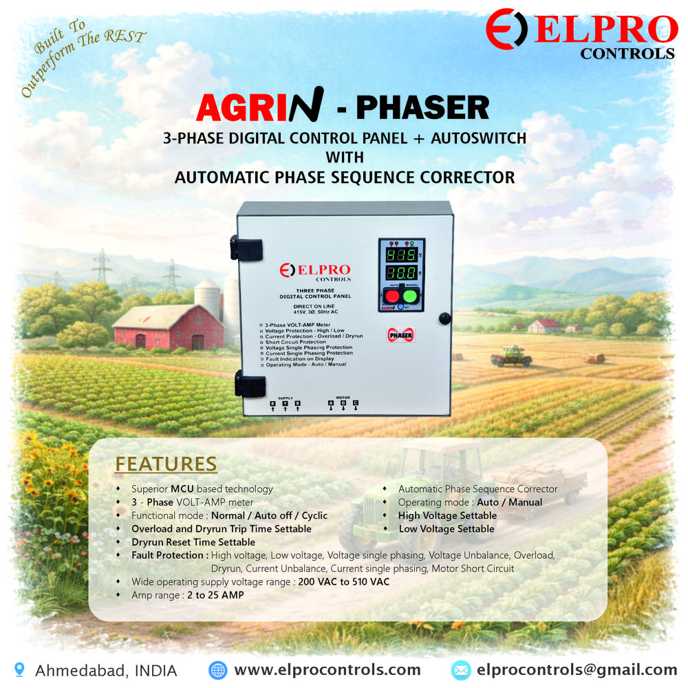 AGRIN-PHASER-PANEL :  3 Phase Digital Control Panel With Automatic Phase Sequence Corrector