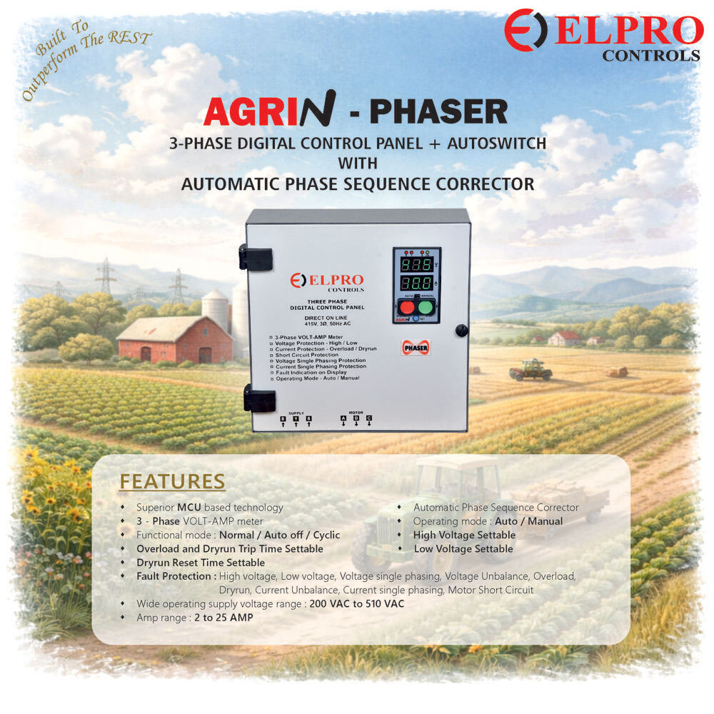 Agrin-Phaser-Panel : 3 Phase Digital Control Panel With Automatic Phase Sequence Corrector - Application: Agricultural