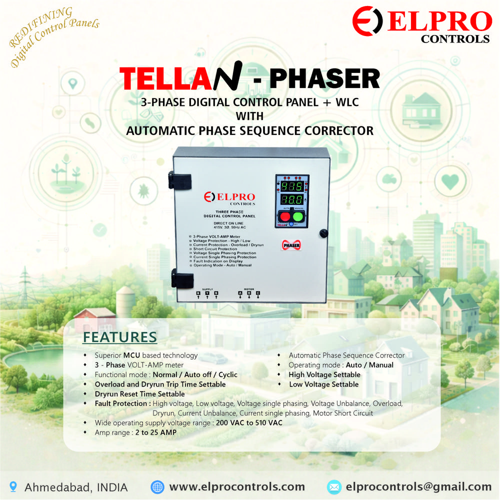 TELLAN-PHASER-PANEL :  3-Phase Digital Control Panel With Water Level Controller