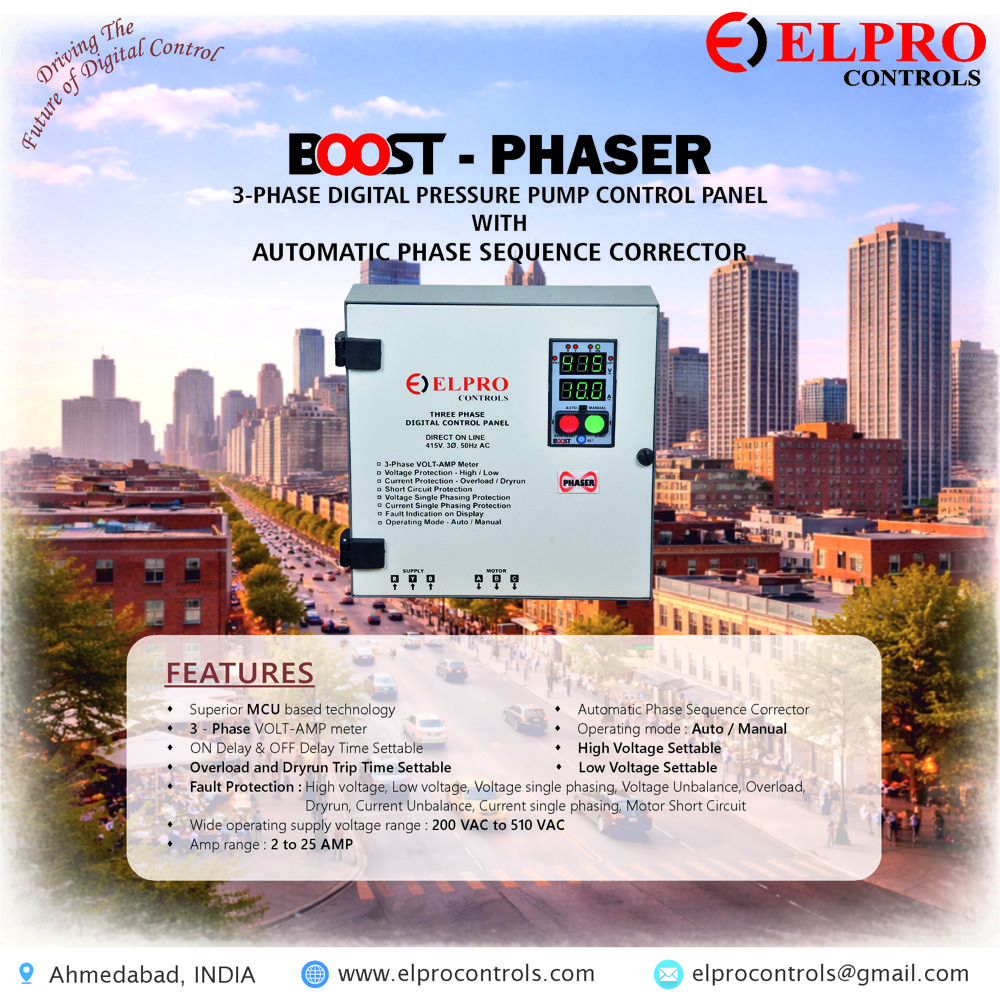 BOOST-PHASER-PANEL : 3 Phase Pressure Pump Panel With Automatic Phase Sequence Corrector