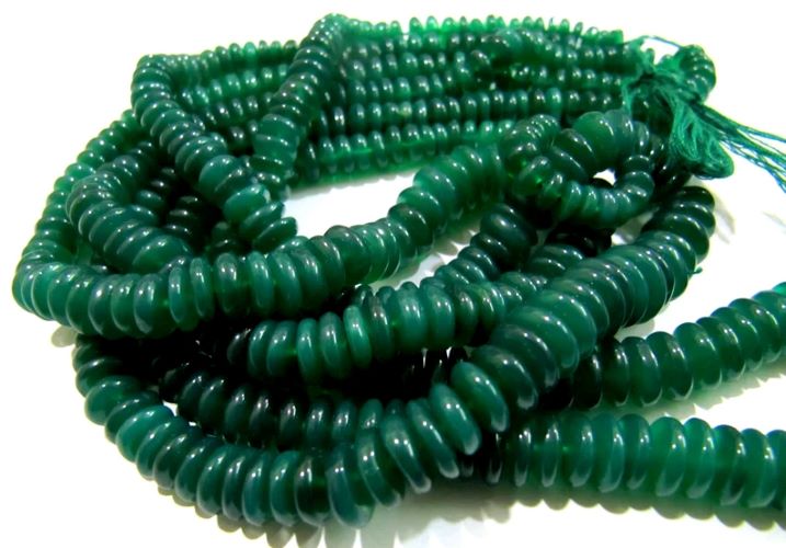 Natural Green Onyx Beads Smooth Rondelle German Cut Green Onyx Beads, 6-9Mm Size Beads, Strand 8 Inches Long - Beads Material: Stone