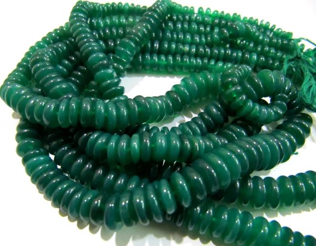 Natural Green Onyx Beads Smooth Rondelle German Cut Green Onyx Beads, 6-9mm Size Beads, Strand 8 inches long